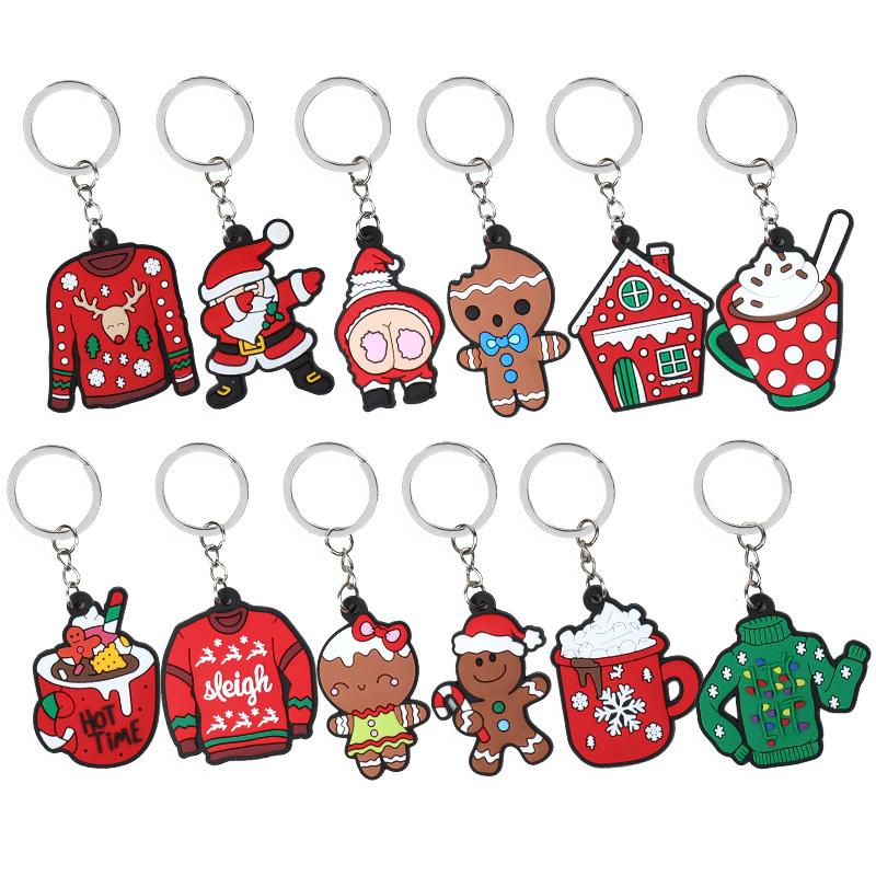 12Pcs Christmas Theme Keychain Ornaments Kids Adults New Year Gift Christmas Party Home Decoration Wallet Bag Xmas Tree Pendants
