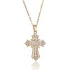 White Zircon Cross Necklace, Sparkling Diamond Pendant Collar Chain for Women