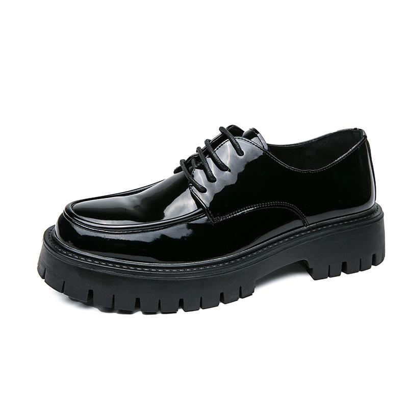 Men s British Style Glossy Leather Loafers - Formal Chunky Sole Slip-ons 43