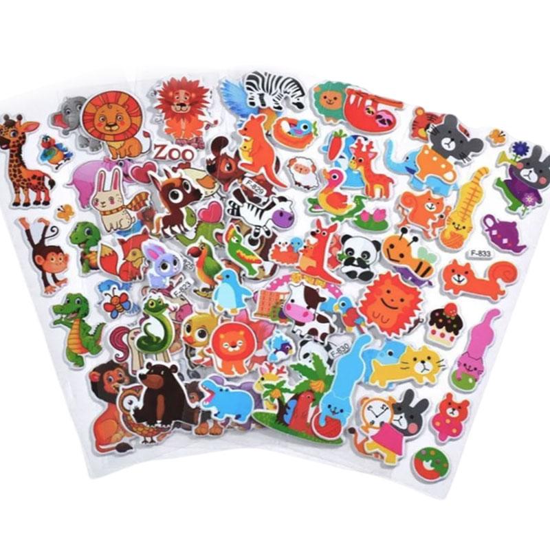 10 Sheets Kids 3D Puffy Stickers Cute Cartoon Animal Stickers Scrapbook Diary Album Stickers for Children Toy Gift for Boy Girl