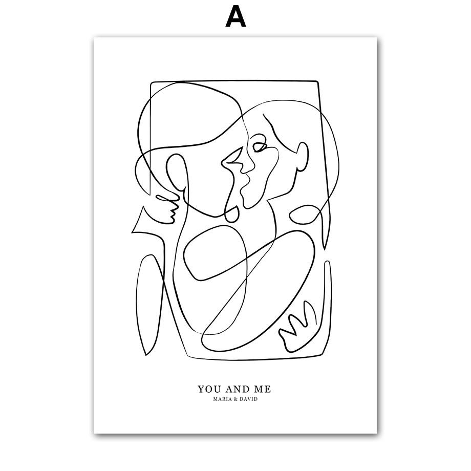 Line Drew Couple Lovers Name Special Date Customized Nordic Posters And Prints Wall Art Canvas Painting Home Decoration Pictures