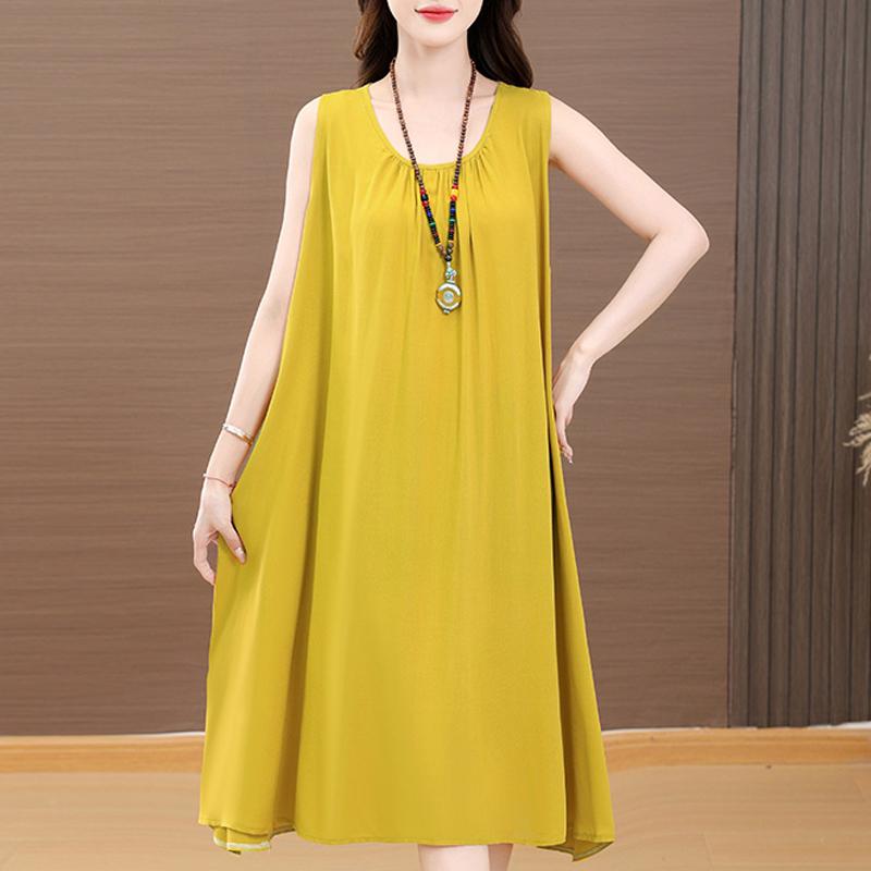 Elegant Woman Summer Dress Casual Loose Plus Size Sleeveless Dresses Female Clothing