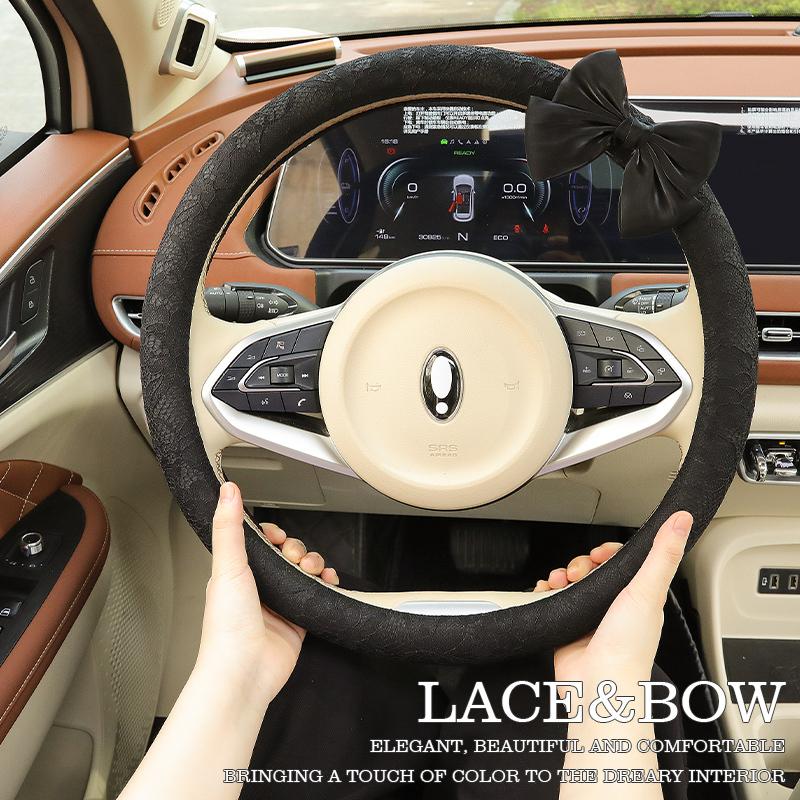 2026 Bow Lace Car Steering Wheel Cover Simple Lady Cute Senior Four Seasons Universal Set Tide Brand Personality