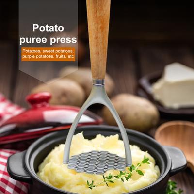 Kartoffelpresse aus Edelstahl, Stampfer mit Holzgriff, leichtes, rostfreies Küchenwerkzeug zum Stampfen von Gemüse, Obst und Bohnen