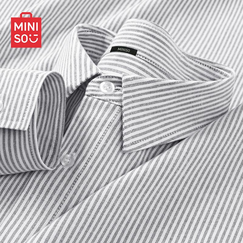 

MINISO Men s Long Sleeve Striped Lapel Shirt 3XL