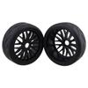 Mxfans 4-Pack Black RC 1:8 Off-Road Car Rubber Tire & Plastic Y-Type Wheel Rims with 17mm Drive Hex (Branched Pattern)