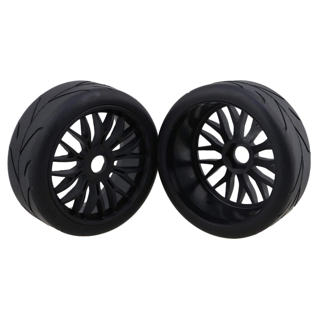 Mxfans 4-Pack Black RC 1:8 Off-Road Car Rubber Tire & Plastic Y-Type Wheel Rims with 17mm Drive Hex (Branched Pattern)