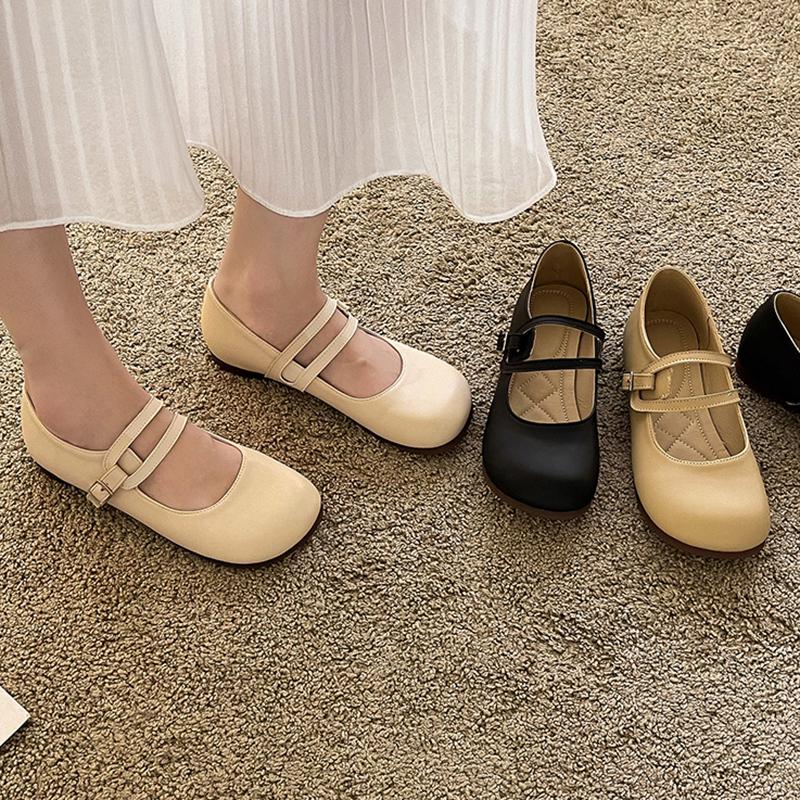 Lucyever Comfortable Soft Sole Women 'S Flats  Autumn Buckle Strap Pu Leather Shoes Woman Round Toe Ballet Flat Shoes Ladies
