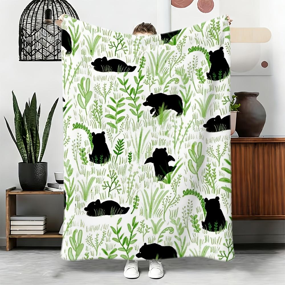 Large Bear Forest Print Jungle Wildlife Blanket Throw Nursery Decor Green Foliage Cute Animal Bedding 150X200Cm
