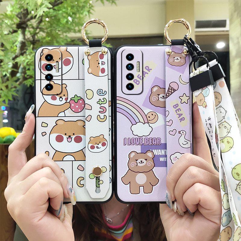 Protective Wristband Phone Case For Tecno Camon17P Kickstand Back Cover Ring Anti-knock Anti-dust Fashion Design Cute