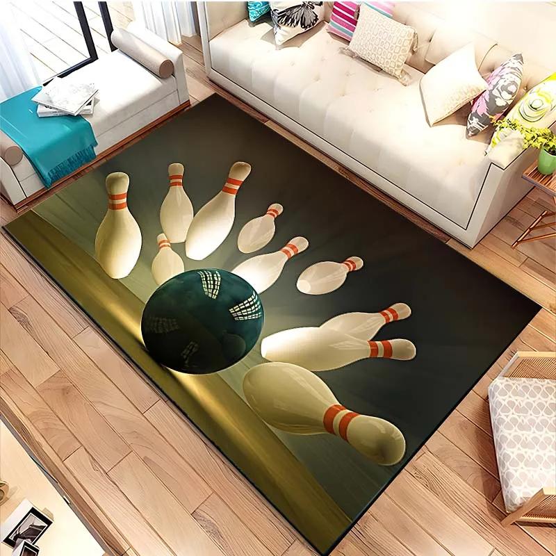 Bowling Party Area Rug for Boys Bedroom Living Room Decor Bowling Ball Carpet Sport Theme Floor Mat Non Slip Entrance Doormat