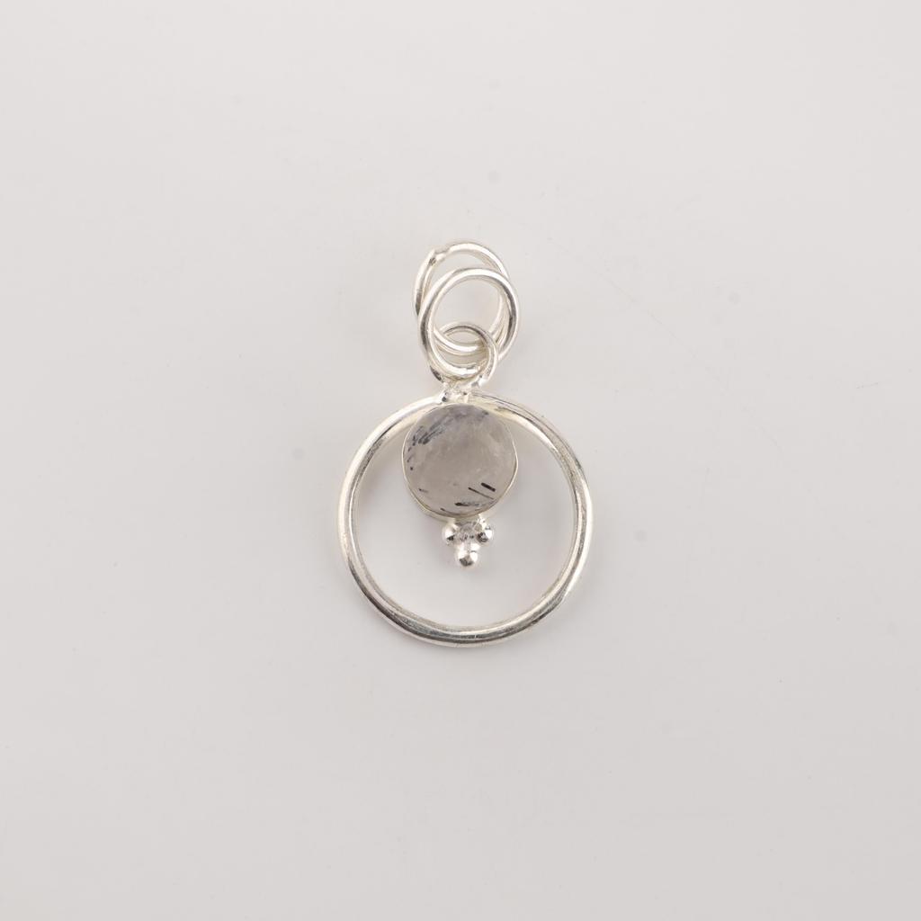 Black Rutile Gemstone 925 Sterling Silver Handmade Jewelry Designer Pendant 1.2" For Her PP-68-33