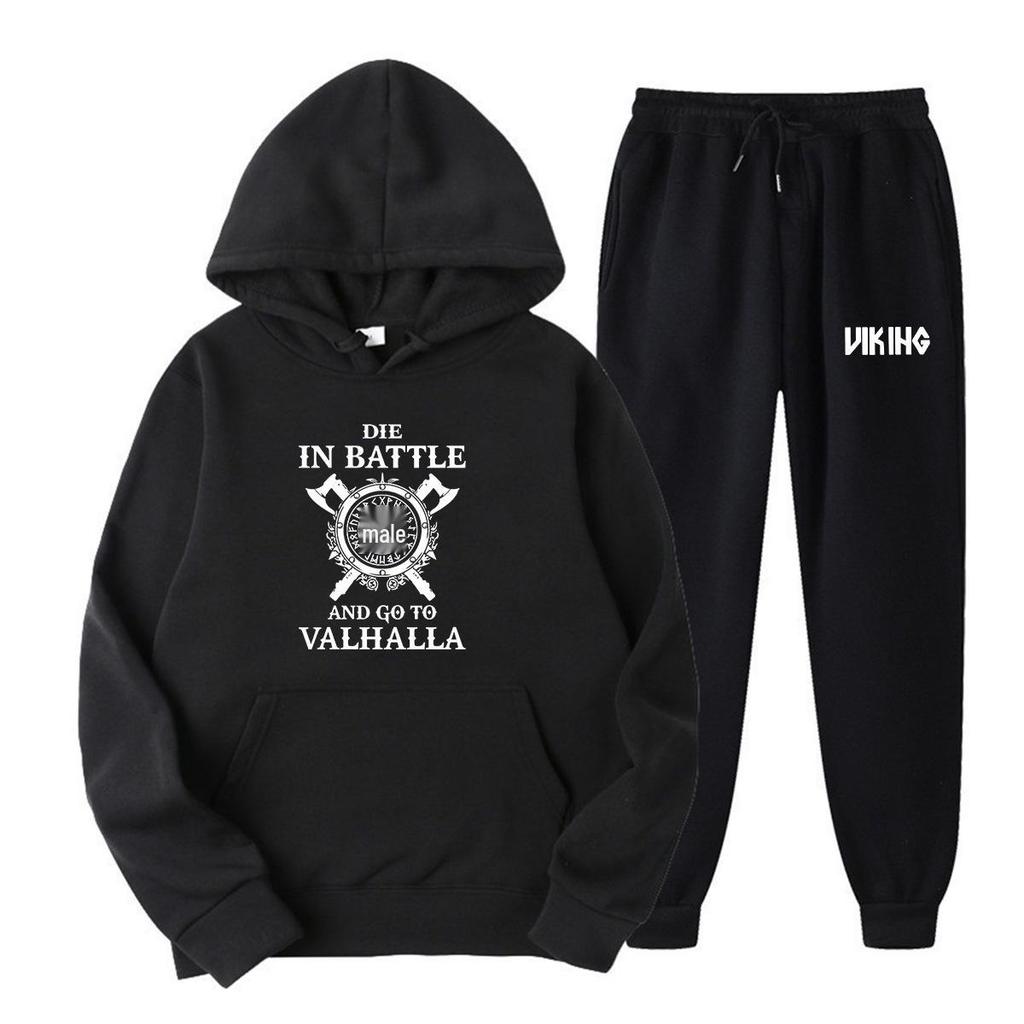 Viking Legend Men's Spring Hoodie & Pants Set - Teen & Student American Drama Style