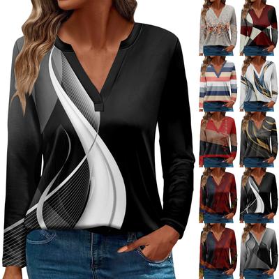 Γυναικείο μπλουζάκι μπλουζάκι με στάμπα με μακρυμάνικο καθημερινό σαββατοκύριακο μόδας Basic V λαιμόκοψη κανονικό μπλουζάκι