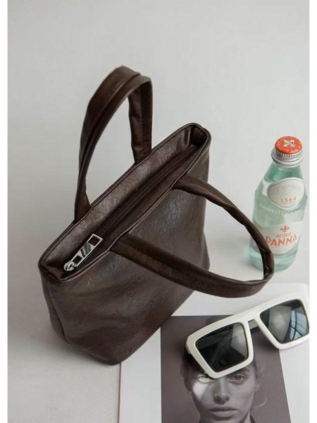 New Women's Small Leather Handbag - Fashionable Solid Color Mini Makeup Bag