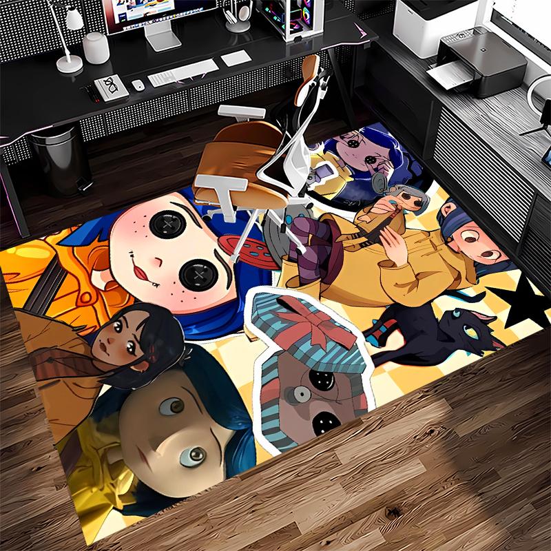 1 Stück Coraline Print Teppich - Weich, Waschbar, Rutschfest, Indoor-Matte für Bürostühle, Wohnzimmer, Home Office, Dekorativer Teppich