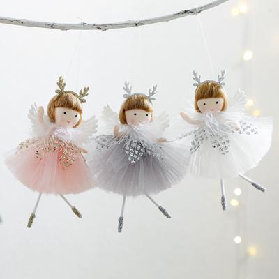 1Pc Christmas Tree Ornament with Mesh Skirt, Angel Antlers, and Girl Pendant, for Holiday Parties, Living Room Windows