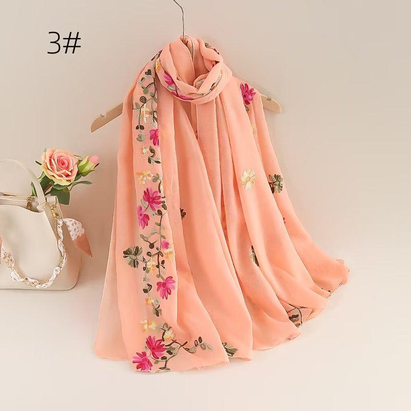 Ethnic Style Embroidered Cotton-Linen Scarf: Thin, Breathable, Fashionable Sun Protection; Wear as Head Wrap or Shawl.