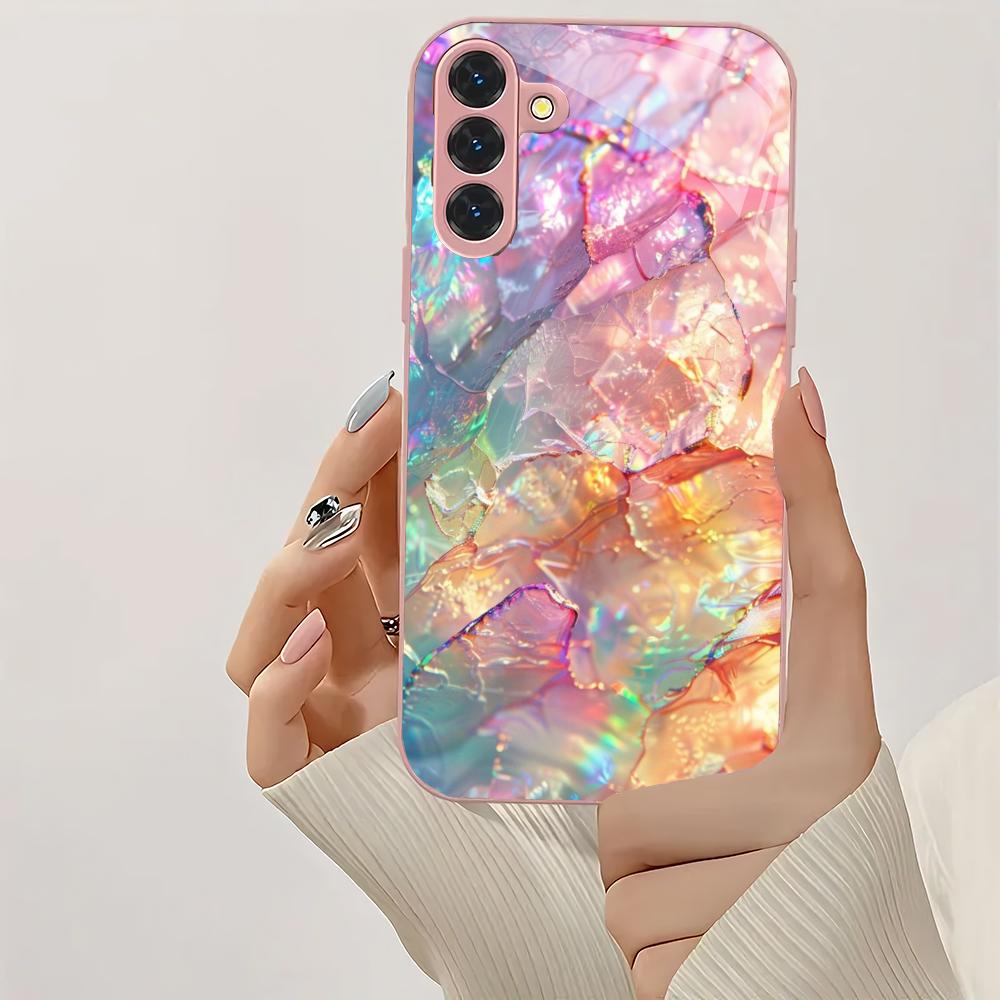 Farbige strukturierte Muster Glas Handyhülle geeignet für Samsung Galaxy S26 S25 S24 S23 S22 S20 FE/Ultra/Plus stoßfeste Rückabdeckung