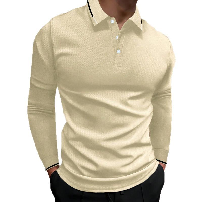 Men S Casual Long Sleeve Polo Shirt Solid Color For Daily Wear