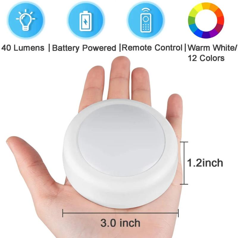 3/6Pcs RGBW LED Puck Night Lights Remote Control Dimmable Under Cabinet Light Battery Operated Wireless Push Lamp Kitchen Closet