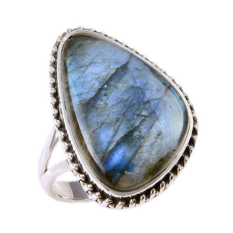 Natural Labradorite Gemstone 925 Solid Sterling Silver Jewelry Ring Size 9 Z6t57