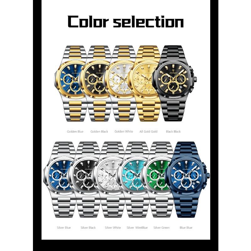POEDAGAR Business Man Wristwatch Date Chronograph Waterproof Luminous Luxury Watch Stainless Steel Quartz Watches Male