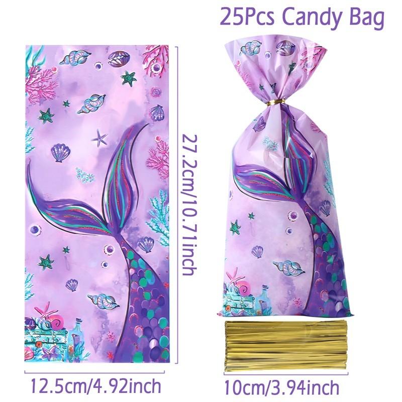 Mermaid Party Plastic Goodie Bags Mermaid Tail Candy Gift Bags for Mermaid One Birthday Sea Themed Party Decor Baby Shower Favor