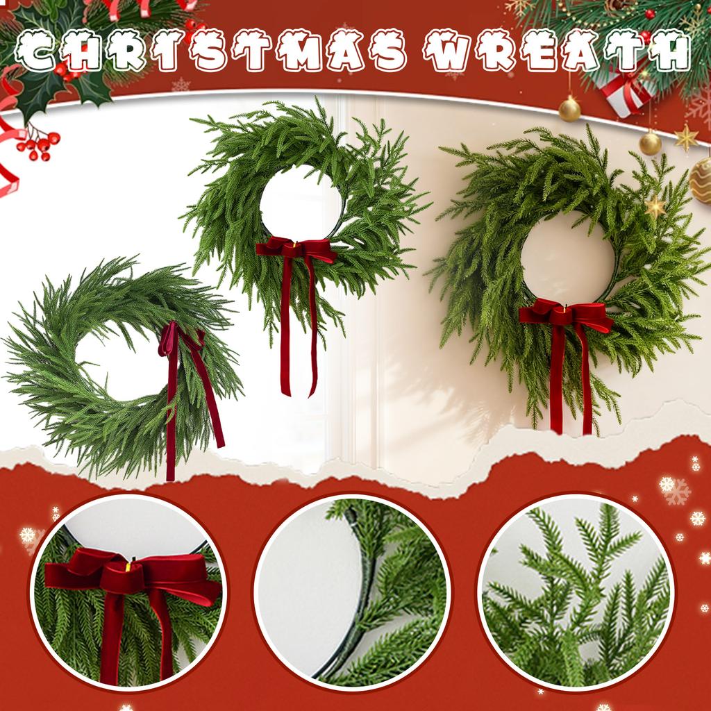 Artificial Norfolk & Cedar Christmas Wreath With Velvet Bow – Real Faux Holiday Front Door Decoration For Indoor Outdoor Use