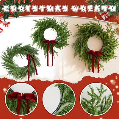 Künstlicher Norfolk- & Zedern-Weihnachtskranz mit Samtschleife – Echte Nachbildung Weihnachts-Türdekoration für Innen- und Außenbereich