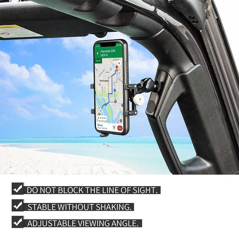 Uchwyt na telefon na słupku A, górny uchwyt, wspornik, stojak na telefon GPS, pasuje do Jeepa Wranglera JL dla JT Gladiatora 2018-2023, akcesoria do wnętrza samochodu