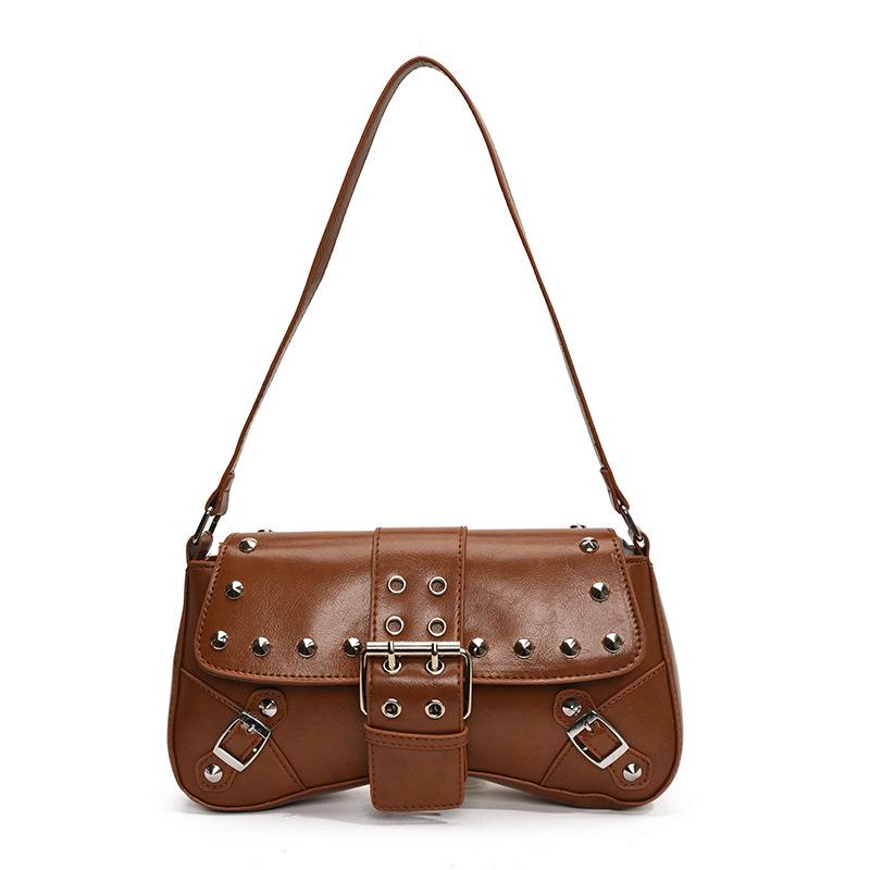 Punk Rivet Single Shoulder Bag: 2024 Retro Women's Versatile Casual Handbag
