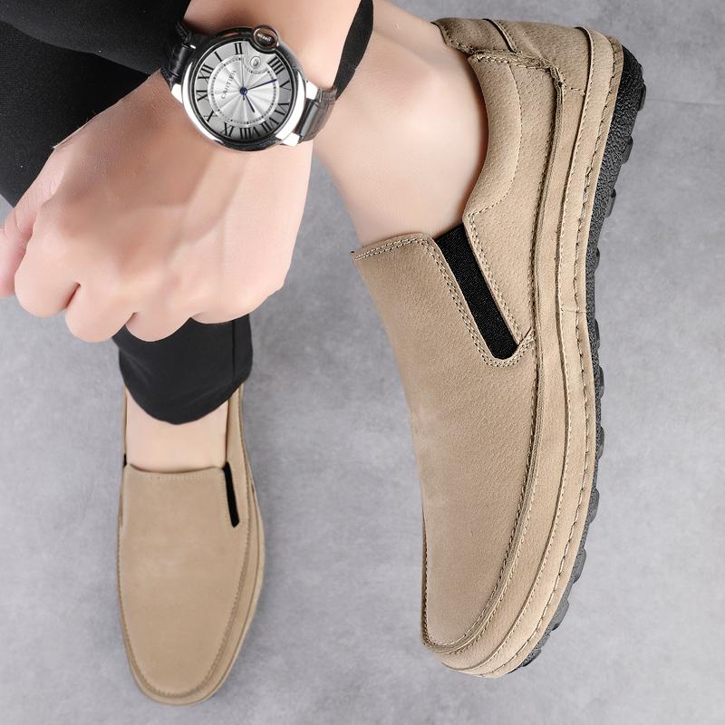 Outdoor Brand Frosted Comfortable Anti Slip Soft Sole Casual Loafers Fashionable New Men Hand Sewn Breathable Casual Bean Shoes