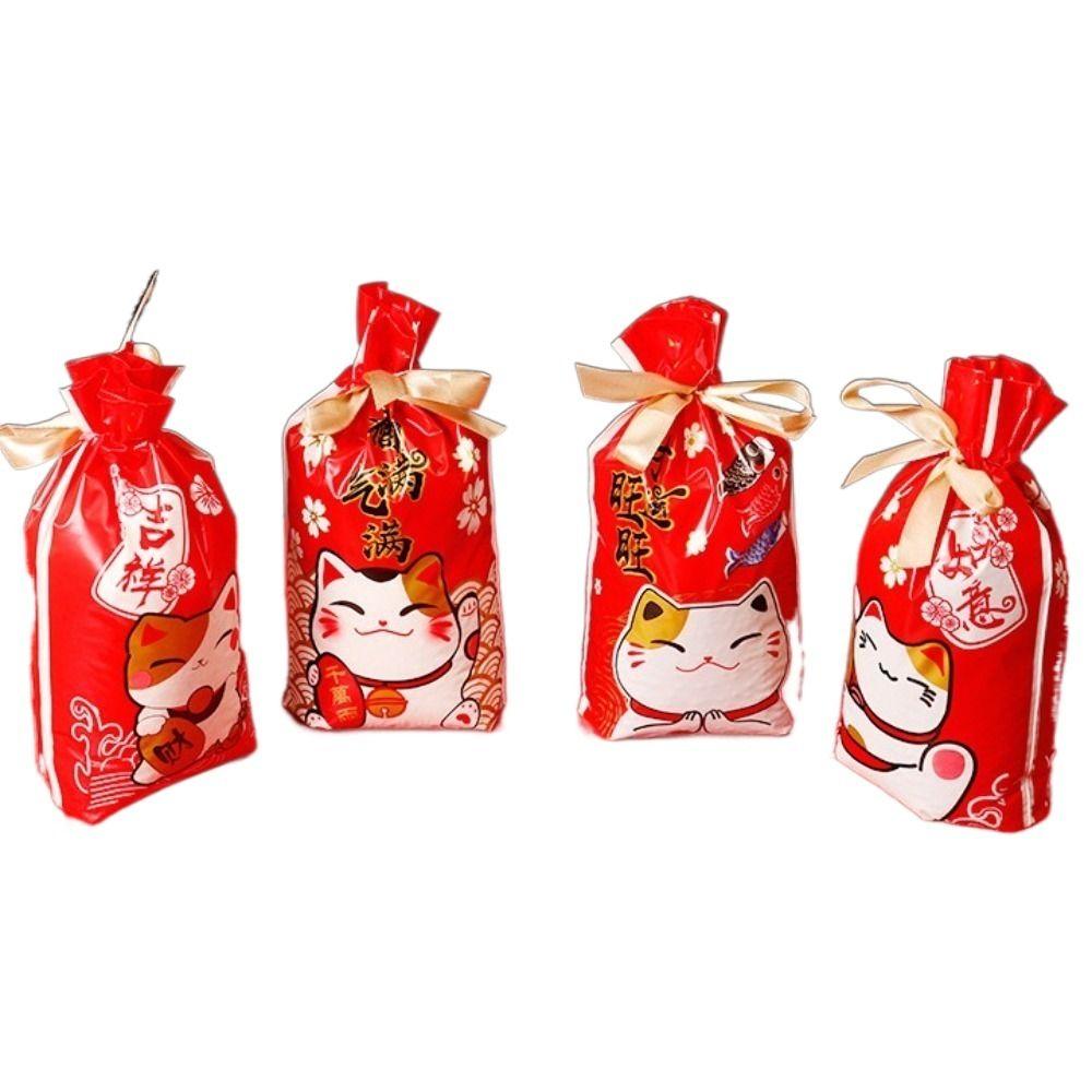 50Pcs Snack Candy Packing Bag Lucky Cat Drawstring Gifts Bag Delicate Cookie Biscuit Package  Party