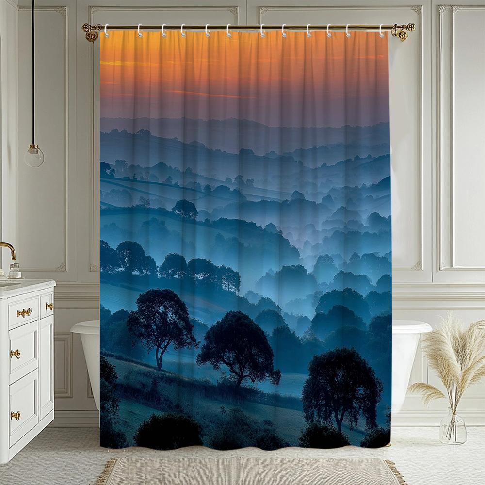 1Pc Scenic Shower Curtain Nature Morning Mist Mountain Landscape Shower Curtain Beautiful Morning Light And Serene Scenery Of