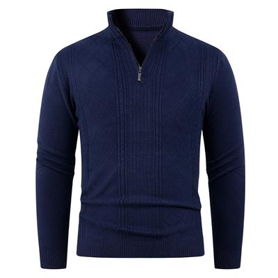 Herren einfarbiger langärmliger Rollkragenpullover modisches Strickoberteil mit halbem Reißverschluss