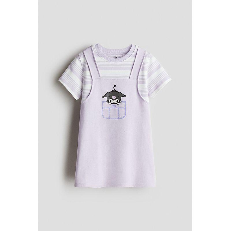 

[Серия Sanrio] HM Детская одежда Платье для девочки 25 Летнее платье клоу с имитацией двух частей Платье принцессы 1271980 Lilac/Kuromi 110/56