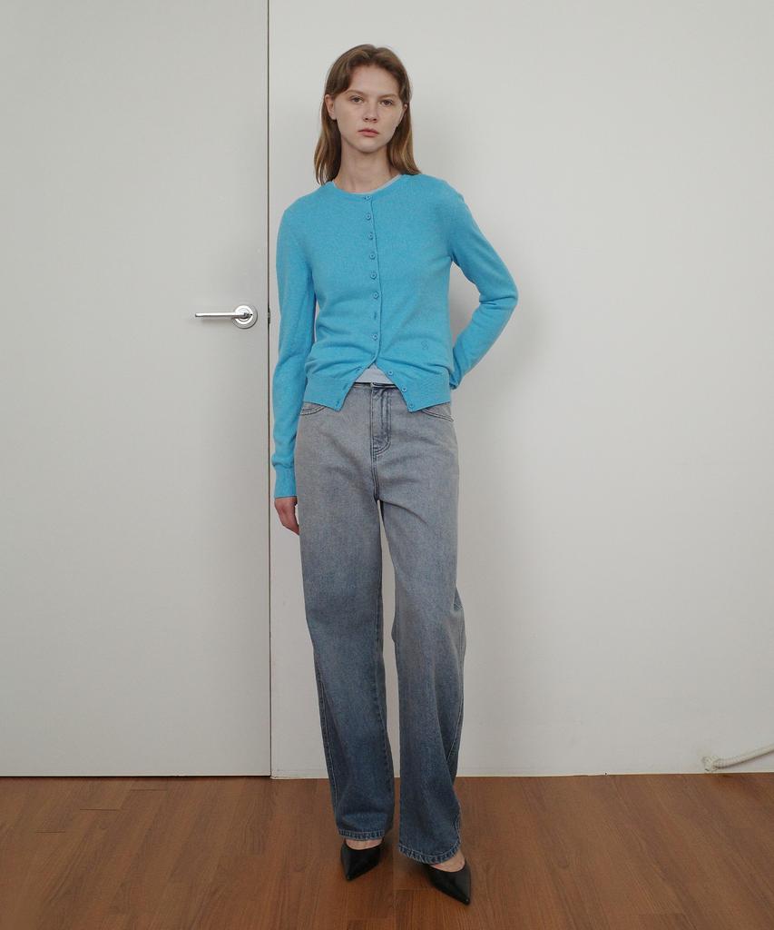 En Or Cotton Basic Round Cardigan - Blue
