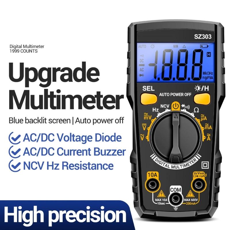 Multimeter Tester 1999Counts Digital Multimeter with Voltmeter and Ohm Meter Resistance; Tests Live, Continuitys