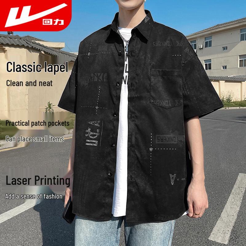 Huili Men s American Style Printed Casual Short-Sleeve Shirt 2XL