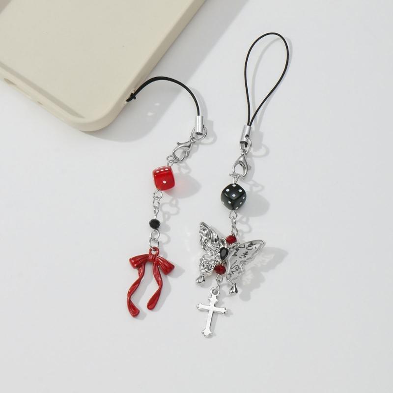 Schickes Schmetterlingskreuz Design Schlüsselanhänger Dekorative Schmetterlingskreuz Schlüsselanhänger mit Würfel Anhänger für Taschen Handys