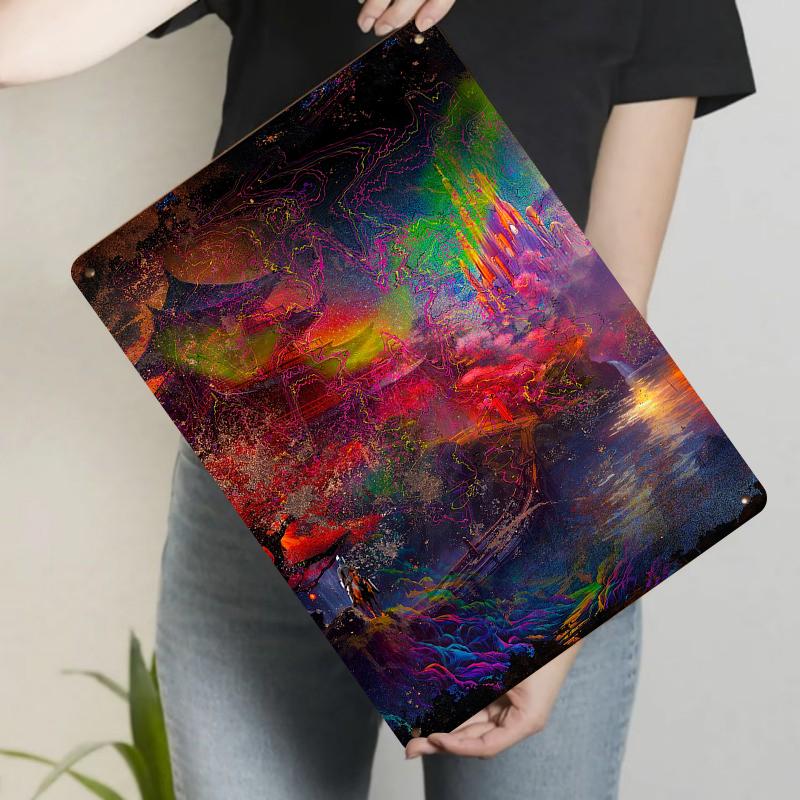 

Vibrant Oriental Mysterious Realm Metal Relief Painting Ancient Architecture Landscape Wall Art Decor 20x30cm（7.8x11.8inch）