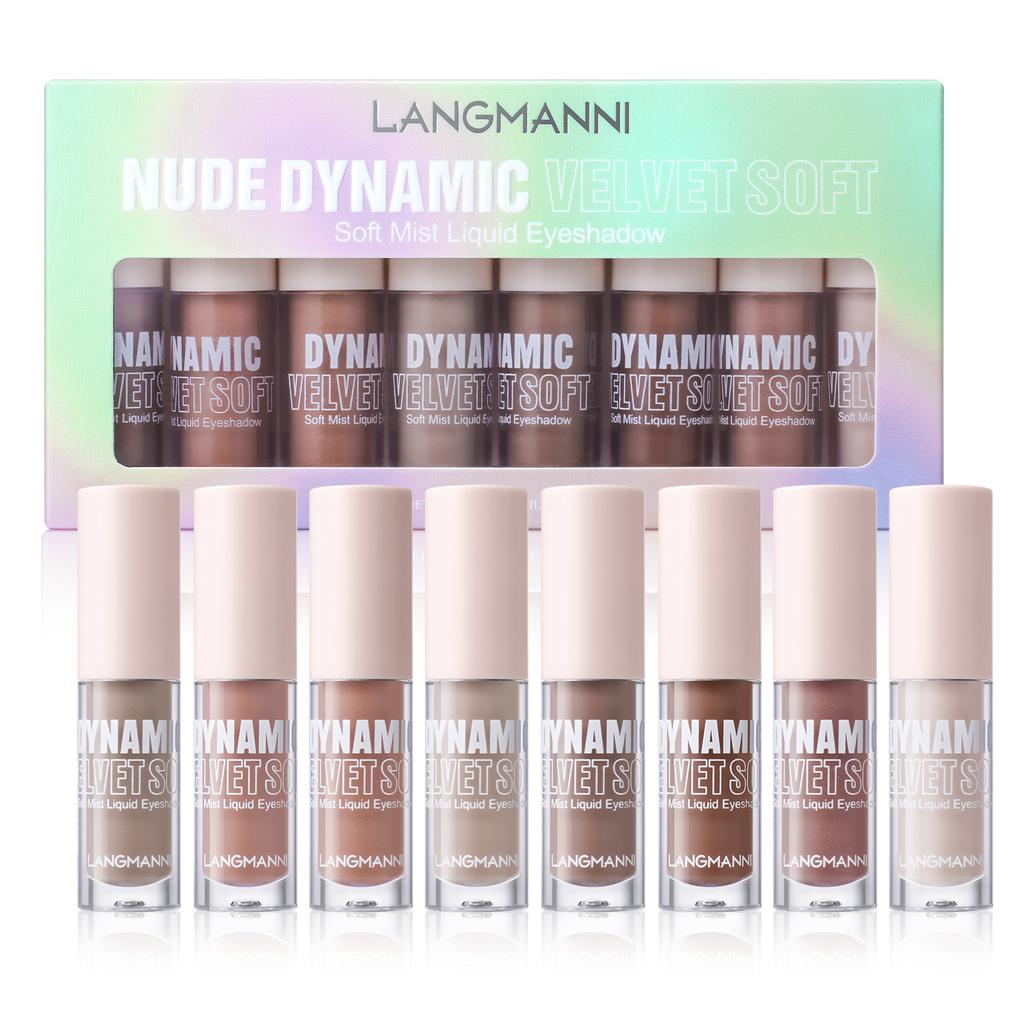 Achtfarbiges mattes Mikro-Liquid-Lidschatten-Set Farbig schimmernd Samtig wasserfest Schweißfest Lidschatten-Set Augen-Make-up