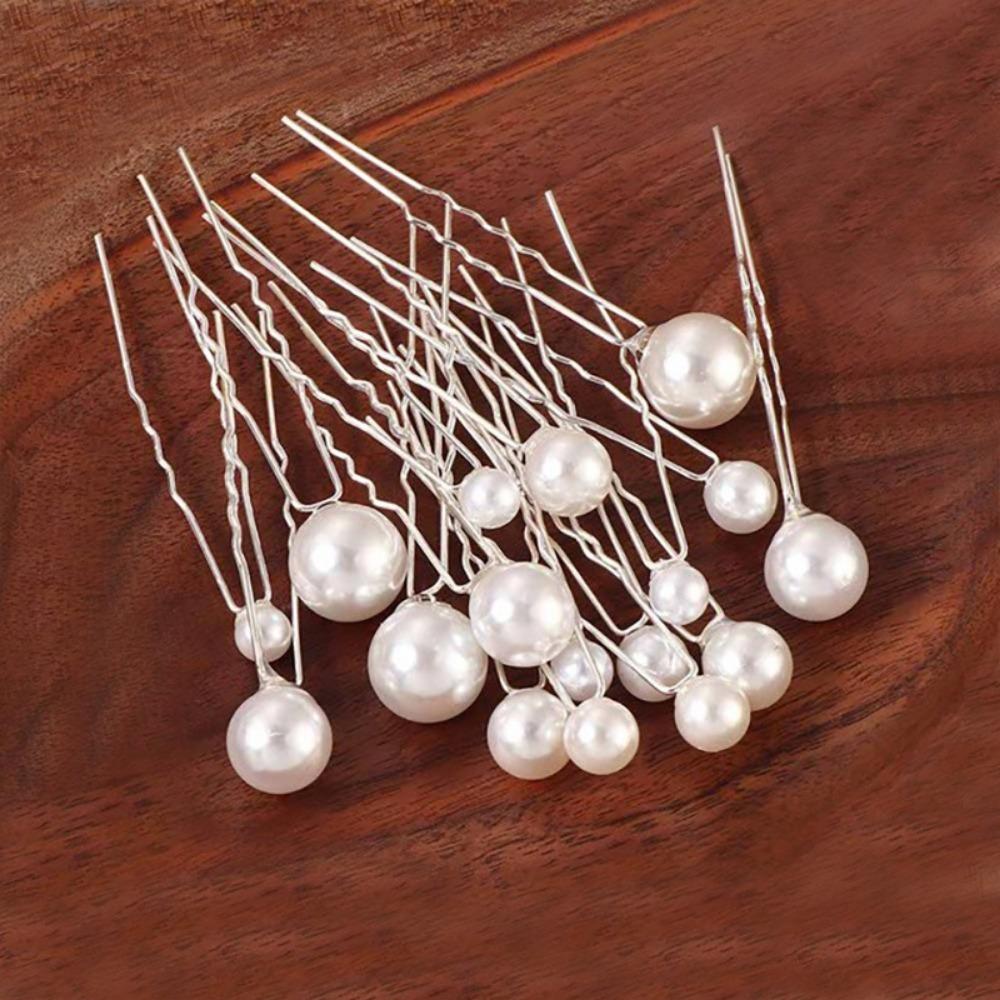 

18pcs Women U-shaped Pin Metal Barrette Hairpins Simulated Pearl Bridal Tiara Hair Accessories Wedding Hairstyle Design Tools