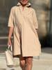 Damen Langarm Hemdkleid mit Knopfleiste, A-Linie, in Weiß, Beige, Schwarz, Marineblau