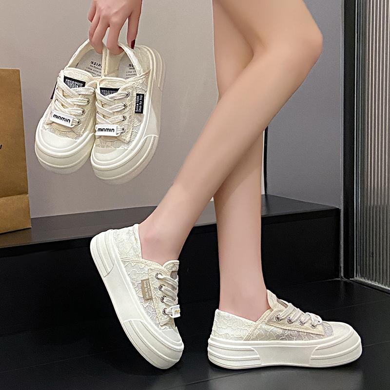 Breathable Lace Front Casual Shoes Comfortable Women's Flats New Arrival Summer  Fashionable White Color Women's Footwear
