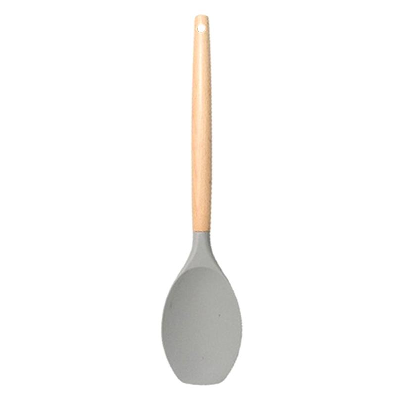

Home Cooking Utensils Silica Gel Scoop Salad Agitator Scoop Wood Handle Pot Cooking Silica Gel Pot Scoop Kitchen Utensils серый