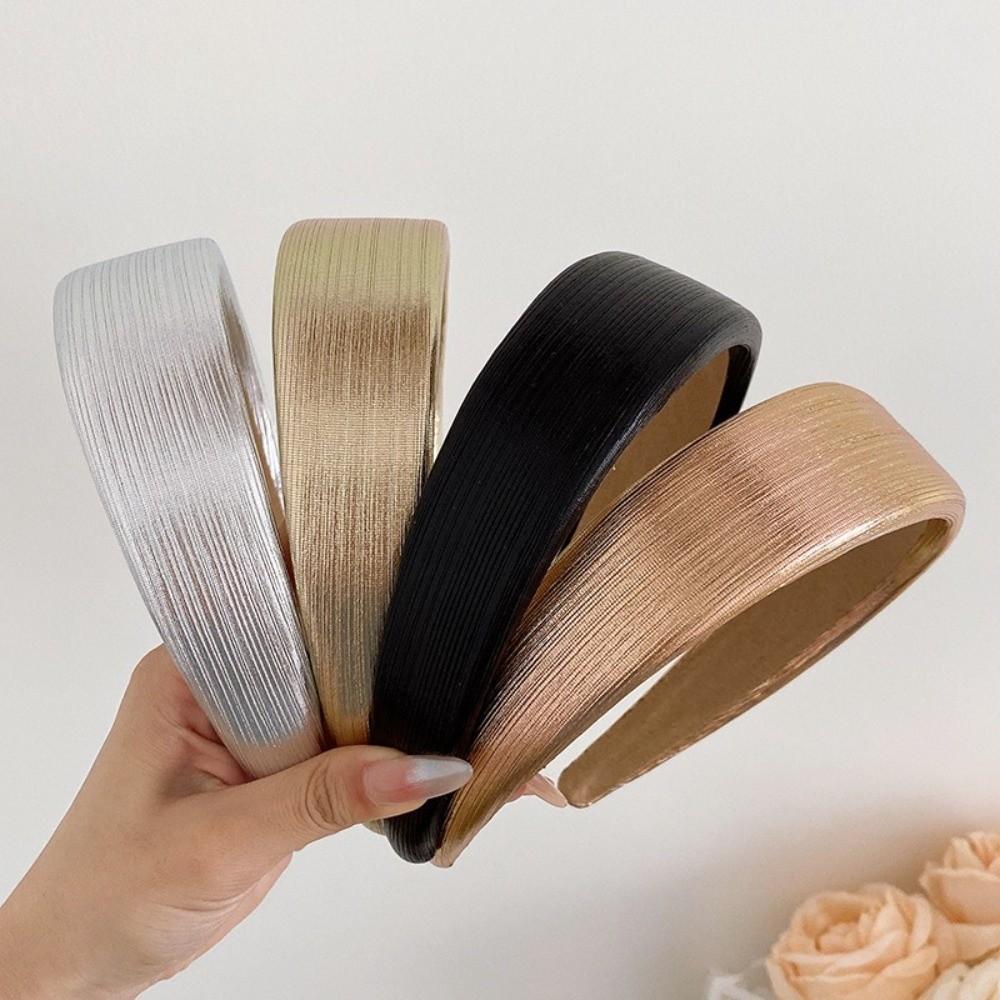 Wide Hair Hoop Shiny Gold Retro Headwear Fashion Leather Hairbands  Hair Accessories