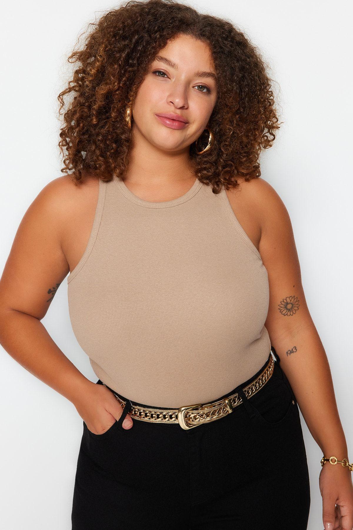 

Women s Fashion Mink Halter Neck Basic Knitted Undershirt 2XL