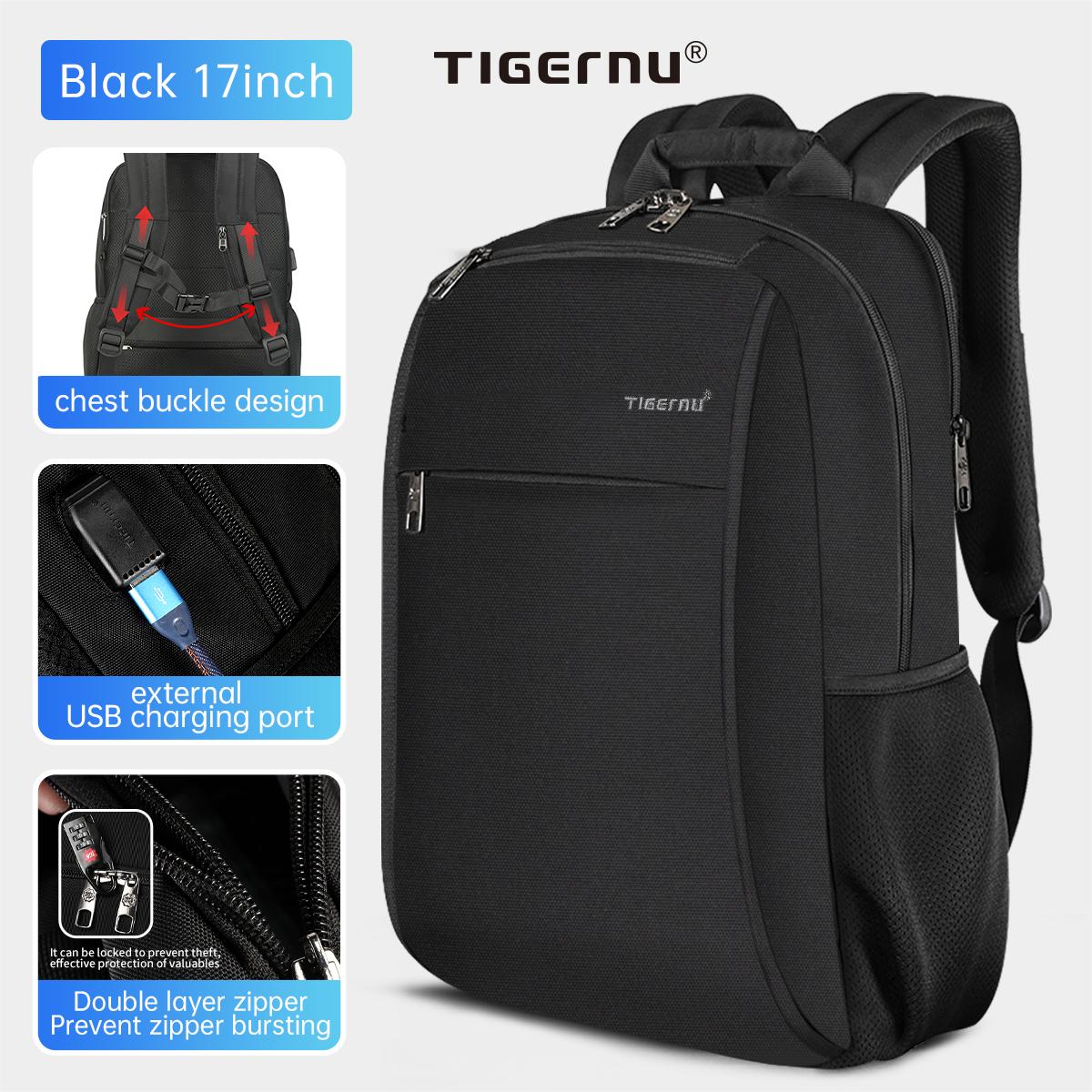 

Tigernu, новый противообрастающий модный 15,6-дюймовый рюкзак для ноутбука, мужской водонепроницаемый материал с USB-портом для зарядки 4,0 А, дорожная сумка, повседневная сумка чёрный
